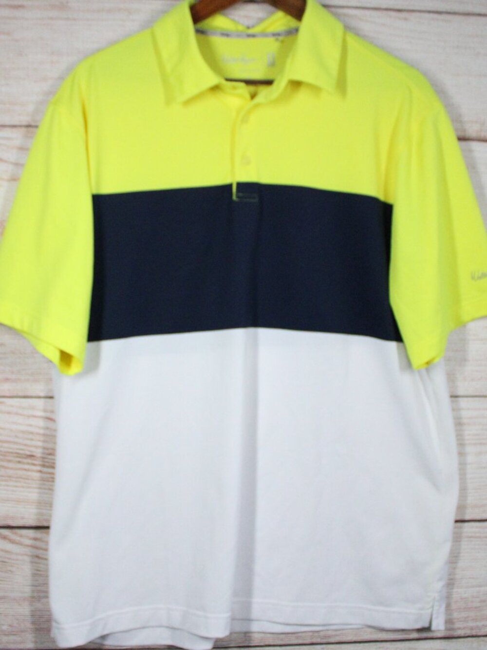 Walter Hagen 11 Majors Men's Golf Polo Shirt L Yellow Navy White Colorblock